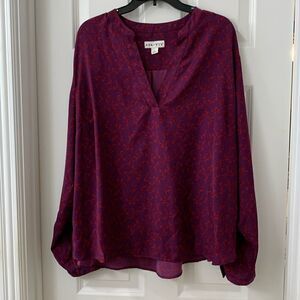 Ava & Viv Size 1X long sleeve purple and red blouse